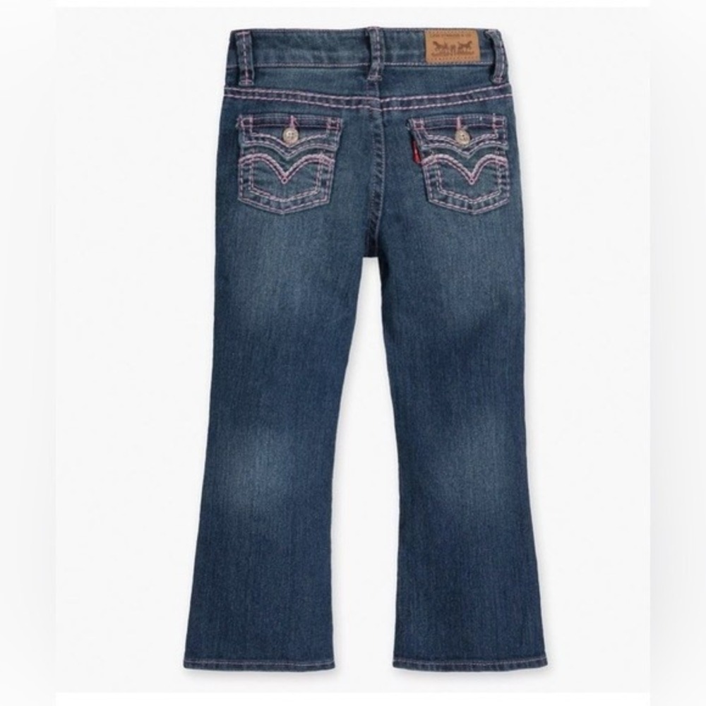 Y2K Levi's‎ Boot Cut Jeans 6 Blue Pink Thick Stitch Flap Pocket Adjustable